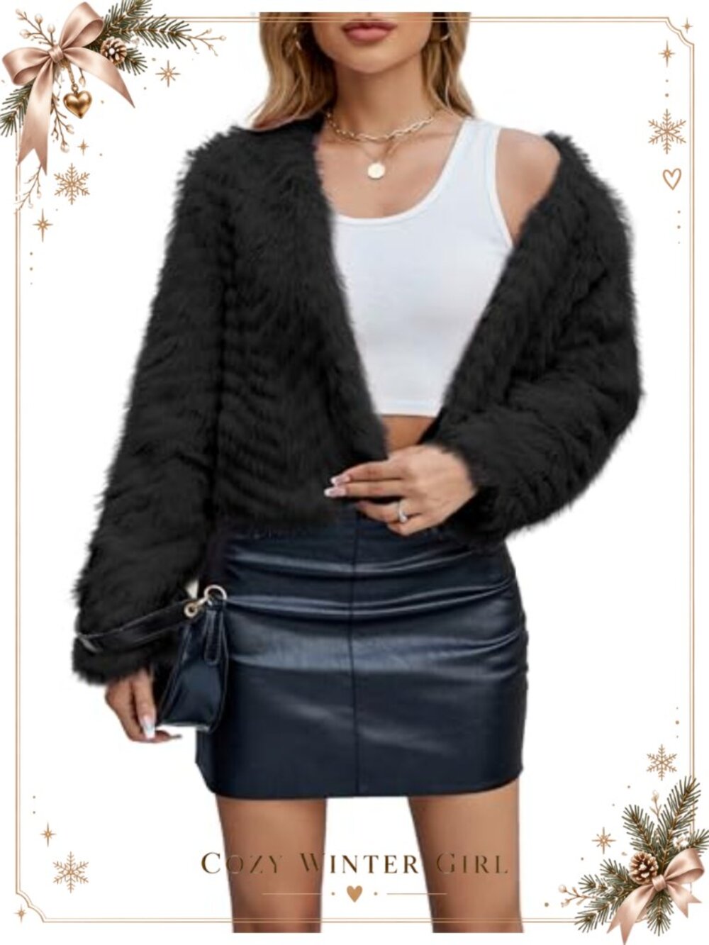Faux Fur Cropped Coat Fuzzy Warm Open Front Cardigan Outerwear
